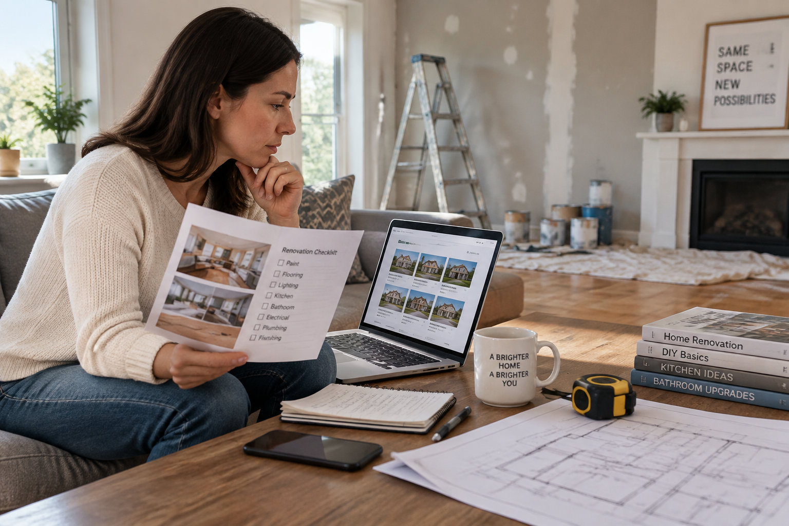 Un acheteur compare des annonces de logements similaires et examine les travaux à prévoir.