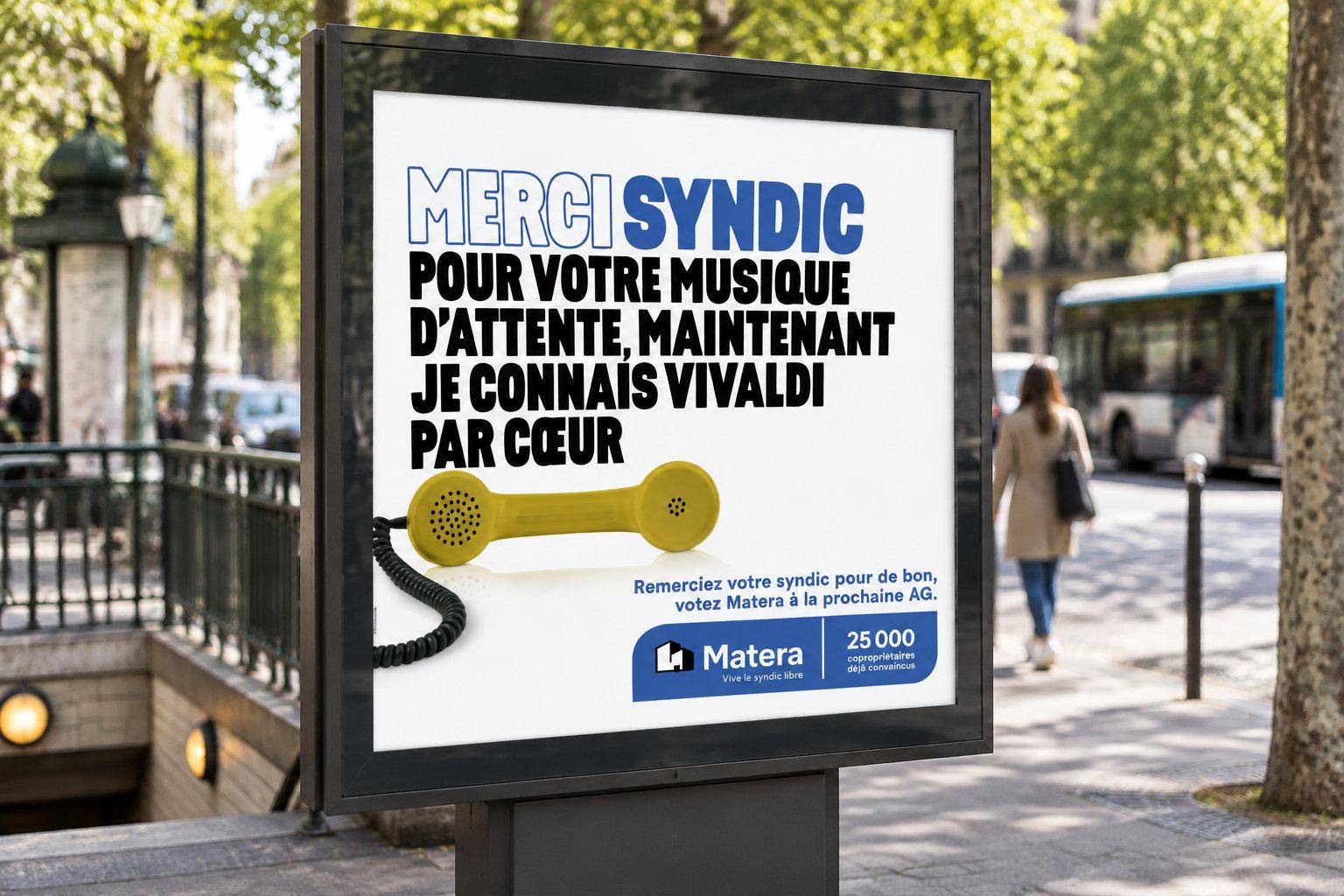 Visuel de la campagne Matera reprenant les slogans contestés sur le changement de syndic.