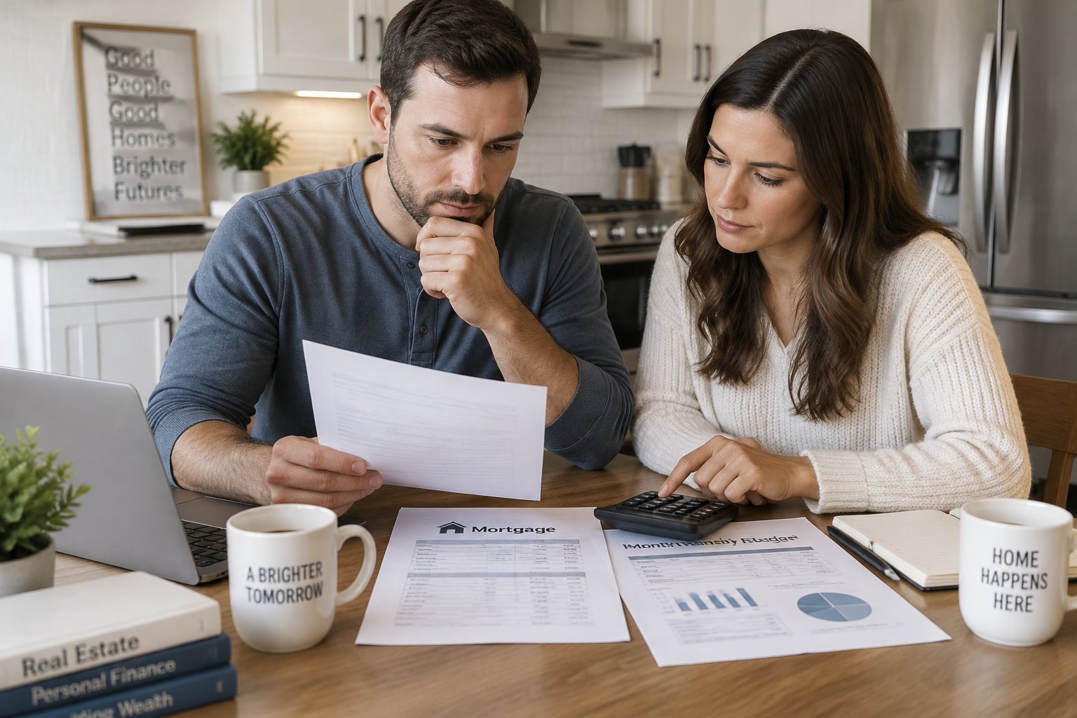 Un ménage calcule son budget immobilier et le montant qu’il peut emprunter selon sa mensualité.