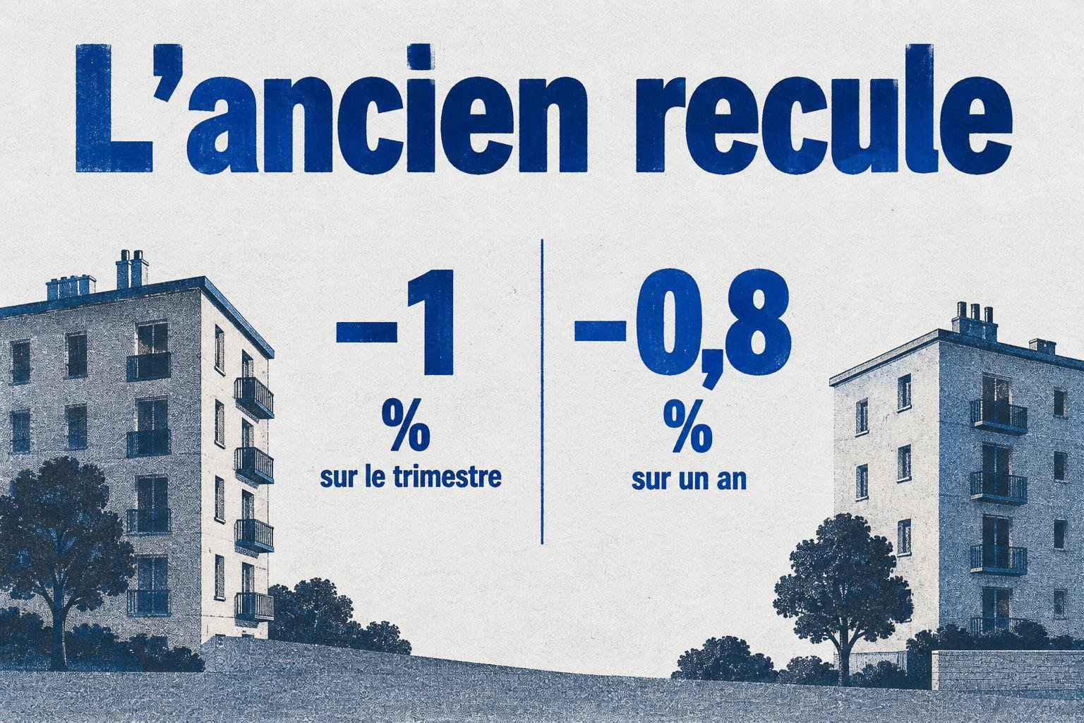 En France hors Mayotte, les prix des logements anciens baissent de 1 % sur le trimestre et de 0,8 % sur un an.