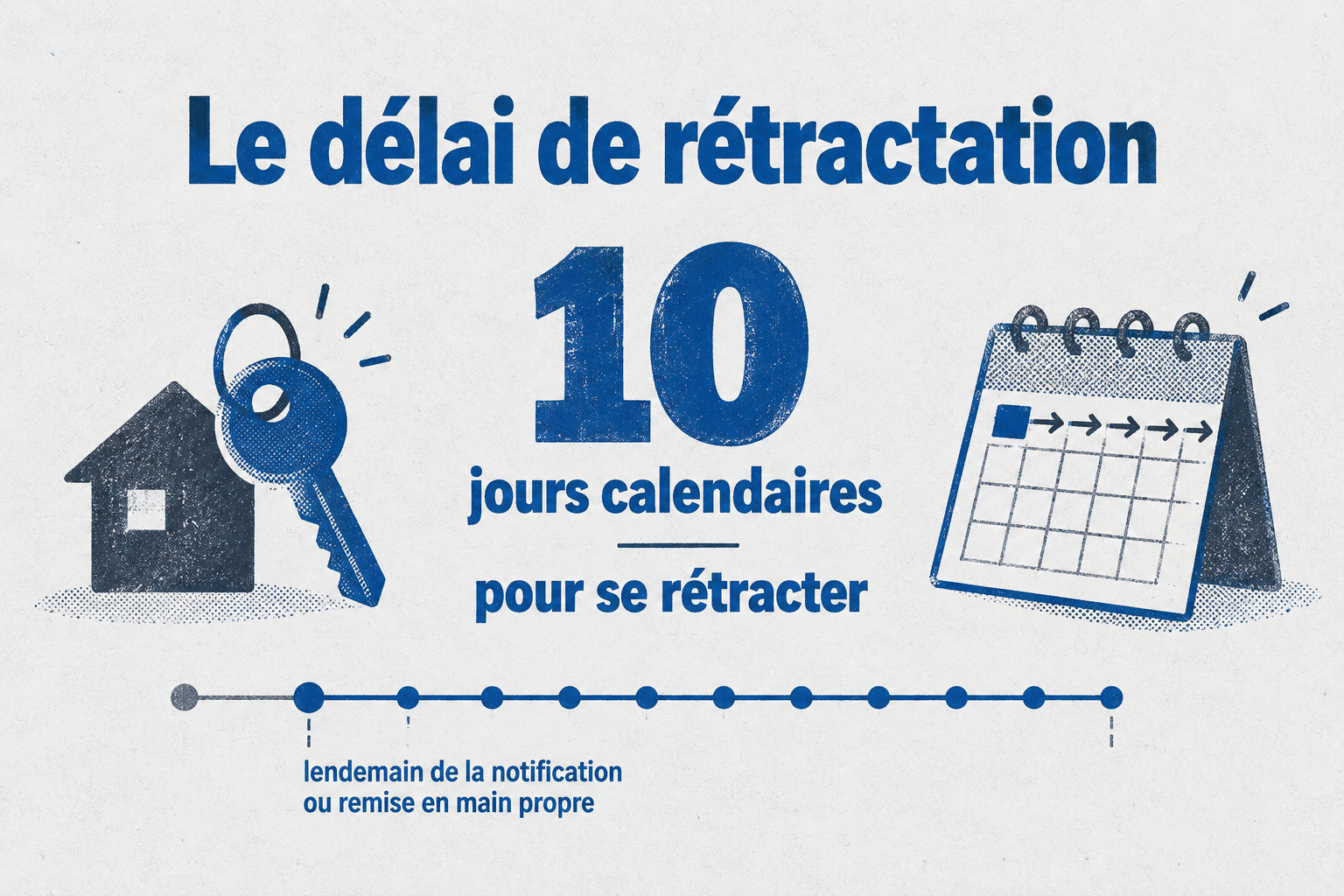 L’acheteur non professionnel d’un logement dispose de 10 jours calendaires pour se rétracter, à compter du lendemain de la première présentation de la notification ou de la remise en main propre.
